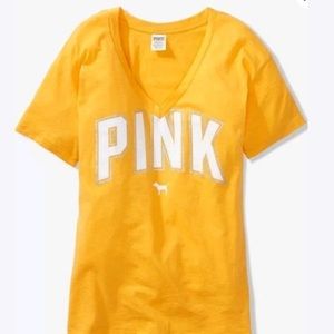 PINK Victoria’s Secret Yellow Logo Vneck Top M